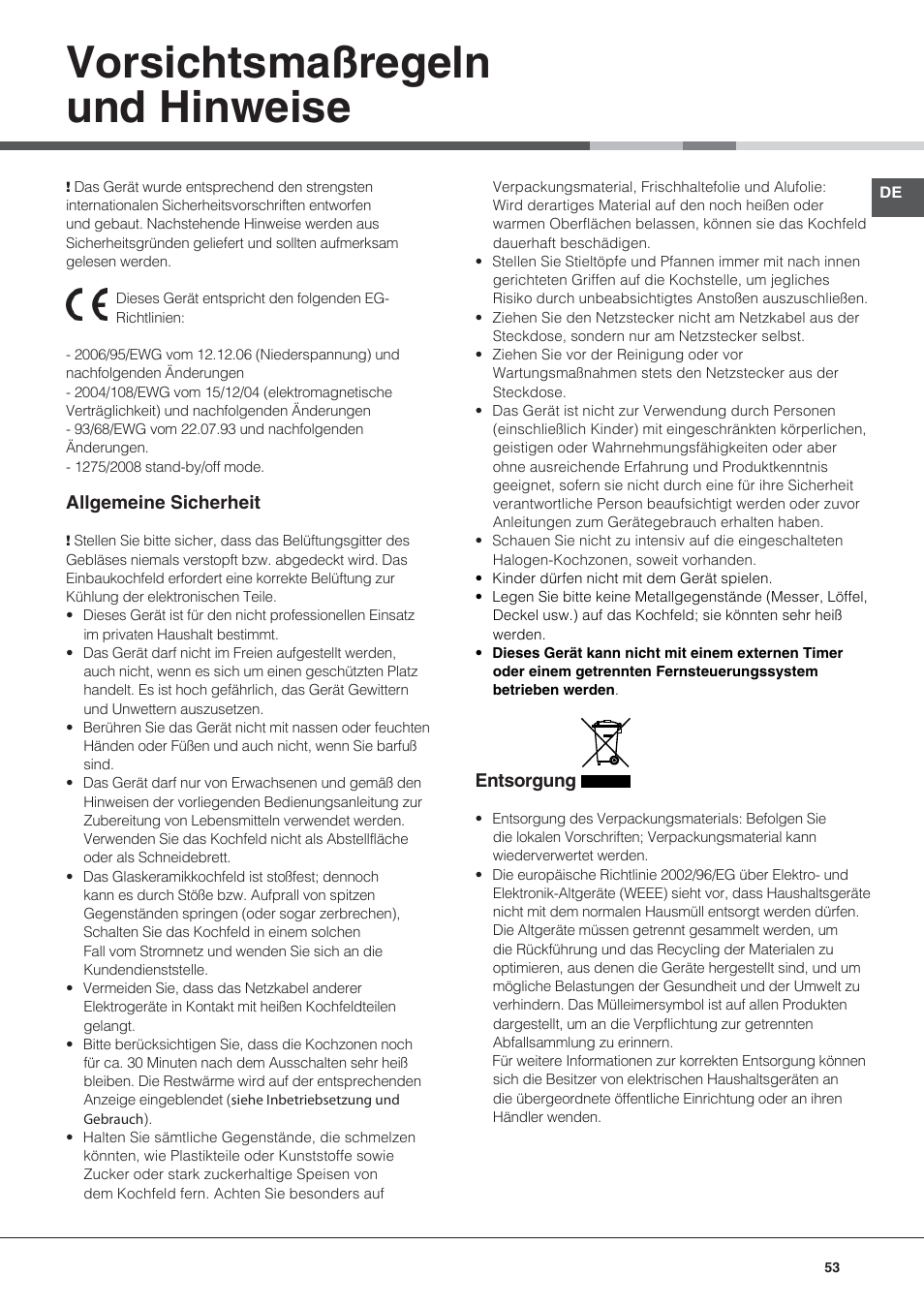 Vorsichtsmaßregeln und hinweise | Hotpoint Ariston KRO 642 TO B User Manual | Page 53 / 84