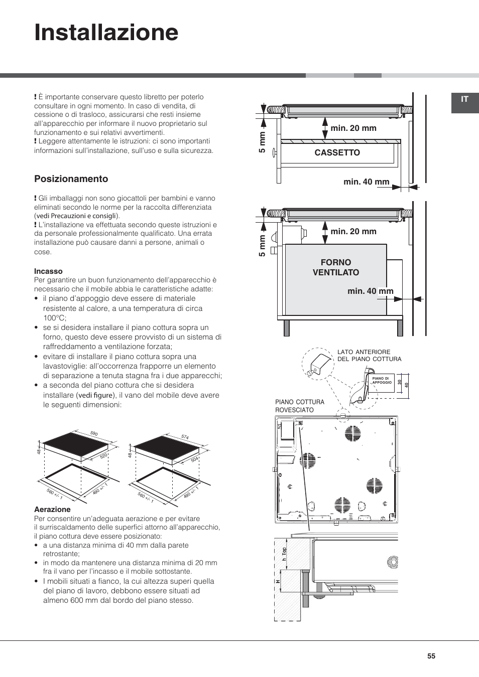 Bez nazwy-7, Installazione, Posizionamento | Hotpoint Ariston KRO 642 TO B User Manual | Page 55 / 84