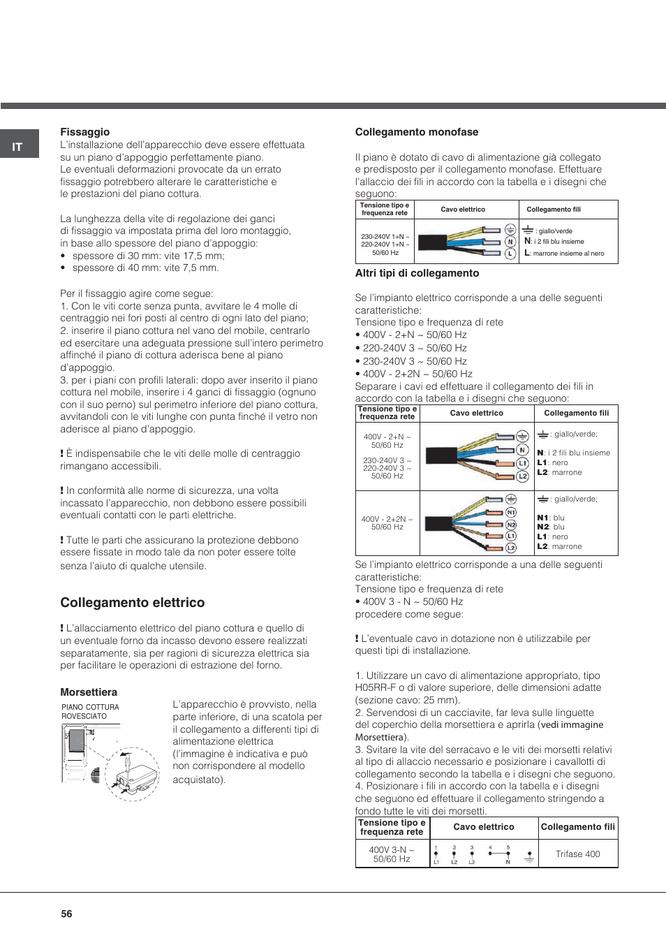 Collegamento elettrico | Hotpoint Ariston KRO 642 TO B User Manual | Page 56 / 84