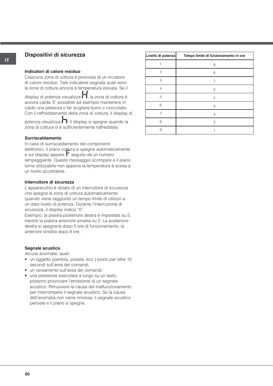 Dispositivi di sicurezza | Hotpoint Ariston KRO 642 TO B User Manual | Page 60 / 84