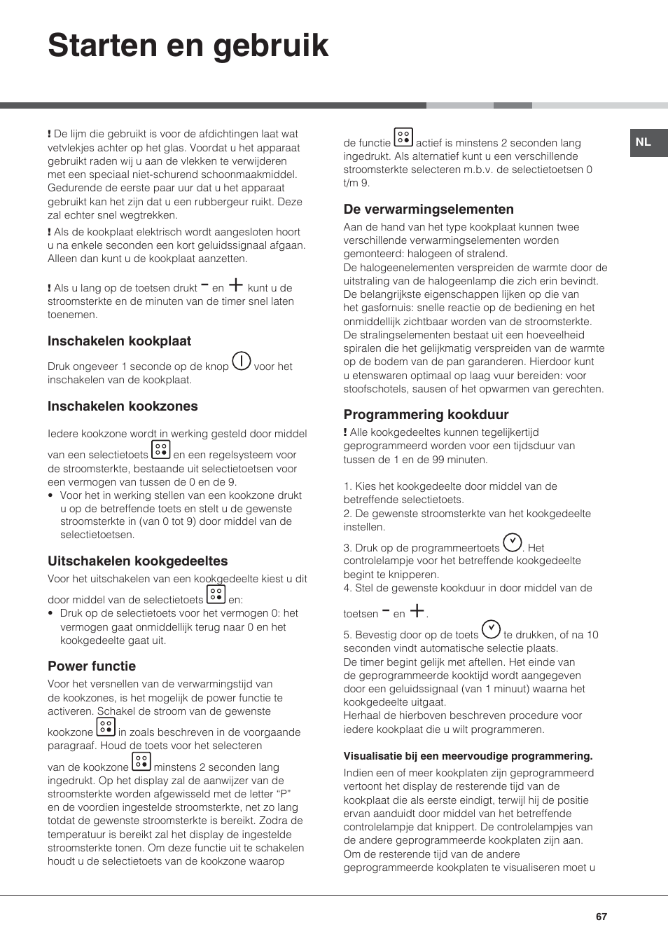 Starten en gebruik | Hotpoint Ariston KRO 642 TO B User Manual | Page 67 / 84