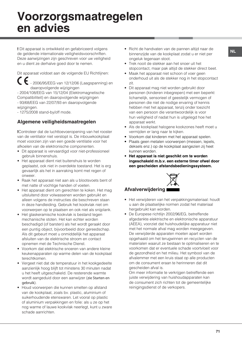 Voorzorgsmaatregelen en advies | Hotpoint Ariston KRO 642 TO B User Manual | Page 71 / 84