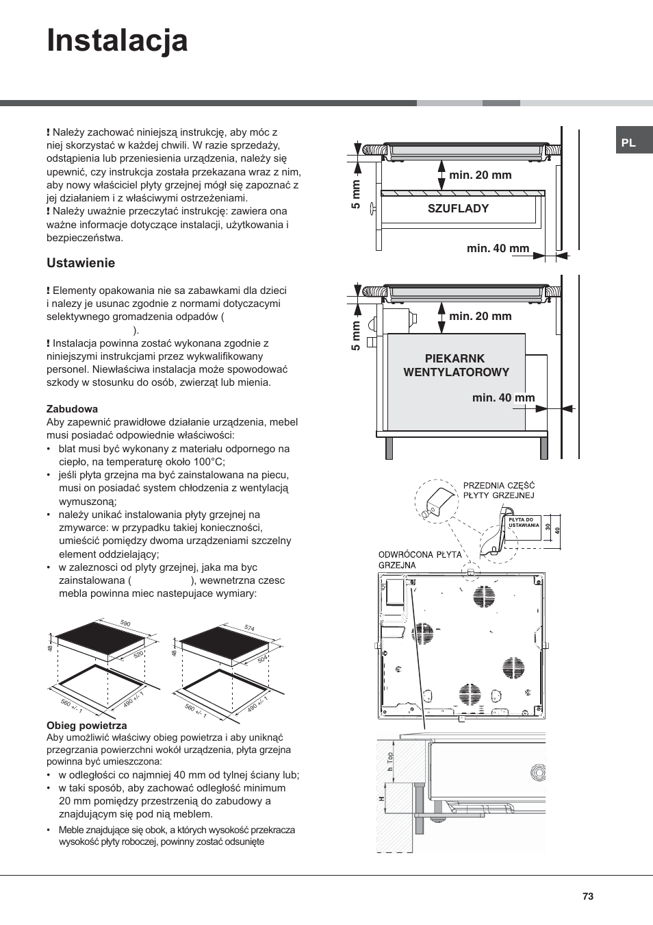 Bez nazwy-9, Instalacja, Ustawienie | Hotpoint Ariston KRO 642 TO B User Manual | Page 73 / 84