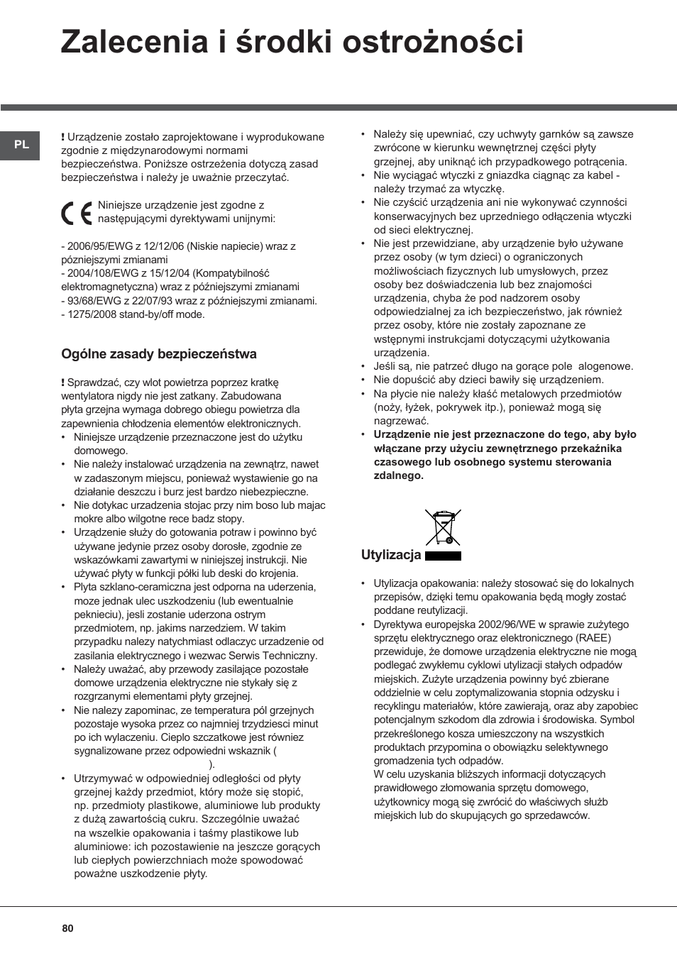 Zalecenia i środki ostrożności | Hotpoint Ariston KRO 642 TO B User Manual | Page 80 / 84