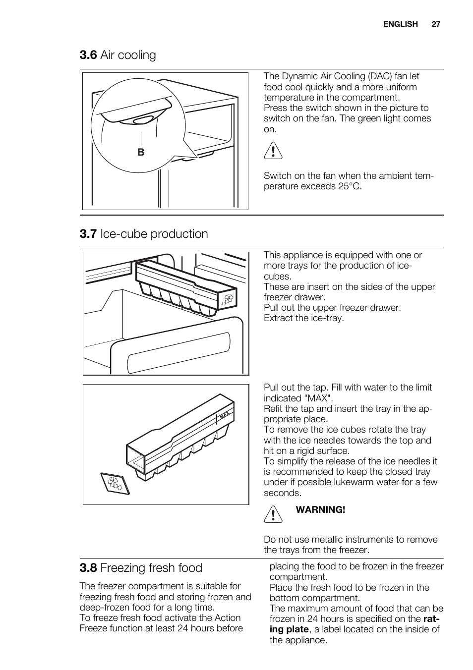 6 air cooling, 7 ice-cube production, 8 freezing fresh food | Electrolux ENF4451AOX User Manual | Page 27 / 76