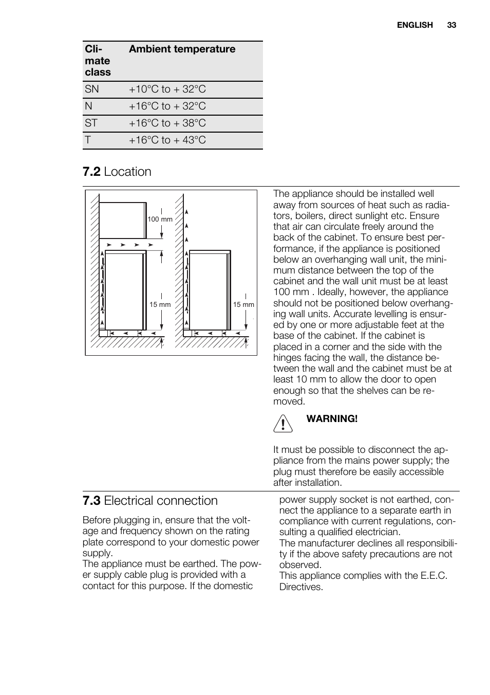 2 location, 3 electrical connection | Electrolux ENF4451AOX User Manual | Page 33 / 76