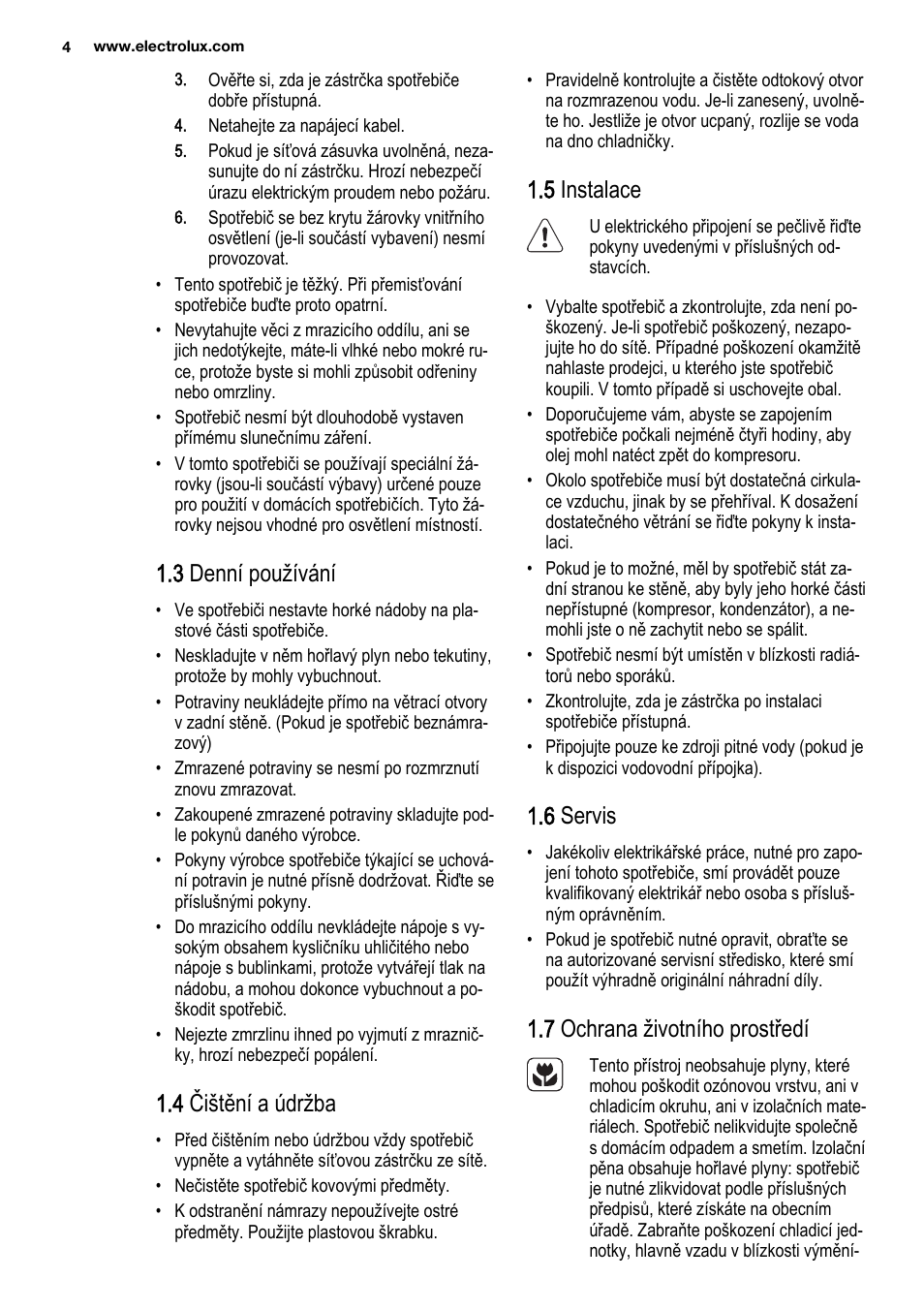 3 denní používání, 4 čištění a údržba, 5 instalace | 6 servis, 7 ochrana životního prostředí | Electrolux ENF4451AOX User Manual | Page 4 / 76