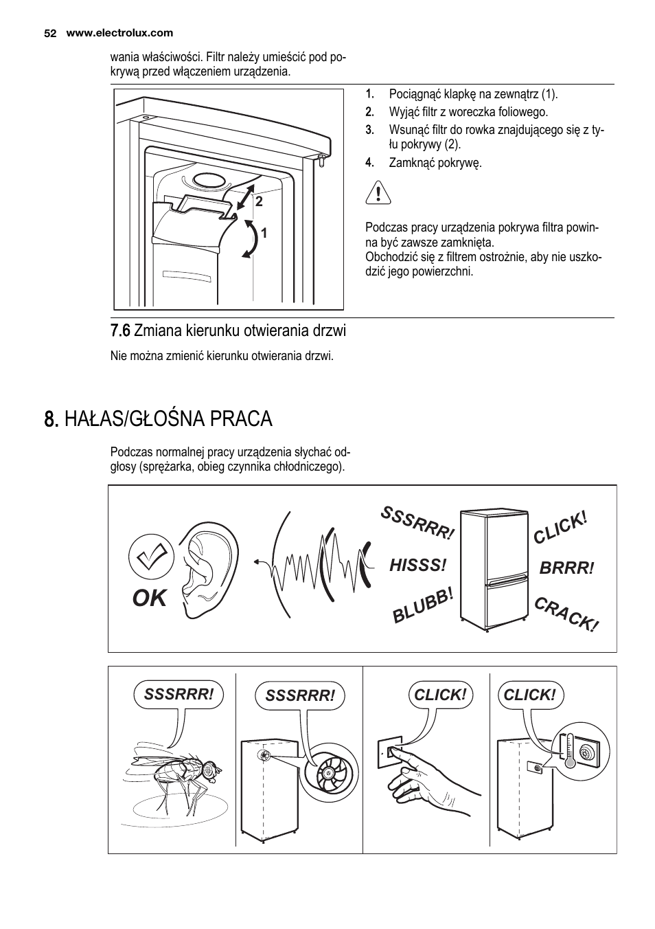 Hałas/głośna praca | Electrolux ENF4451AOX User Manual | Page 52 / 76