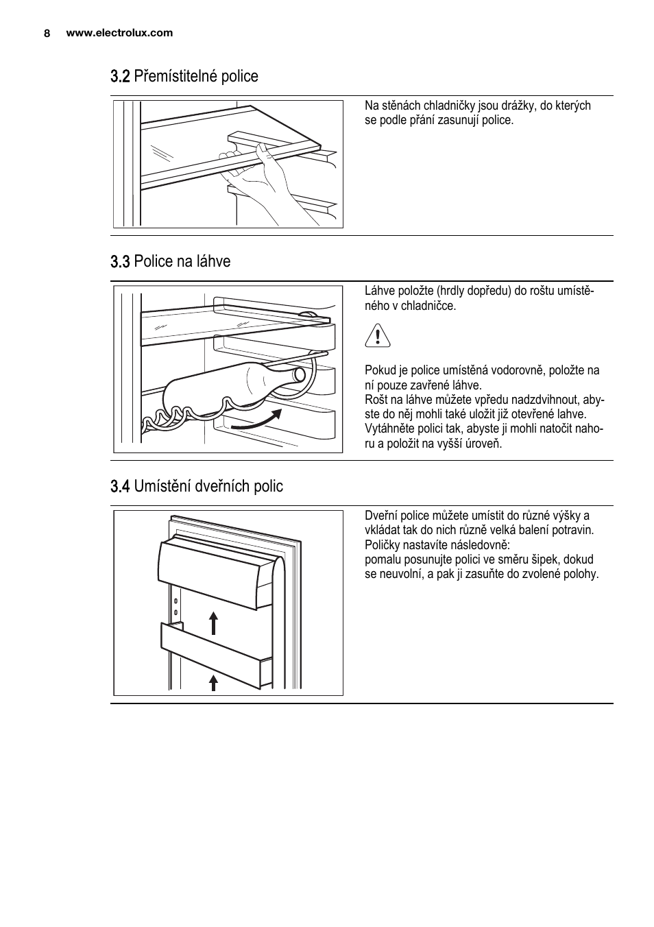 2 přemístitelné police, 3 police na láhve, 4 umístění dveřních polic | Electrolux ENF4451AOX User Manual | Page 8 / 76