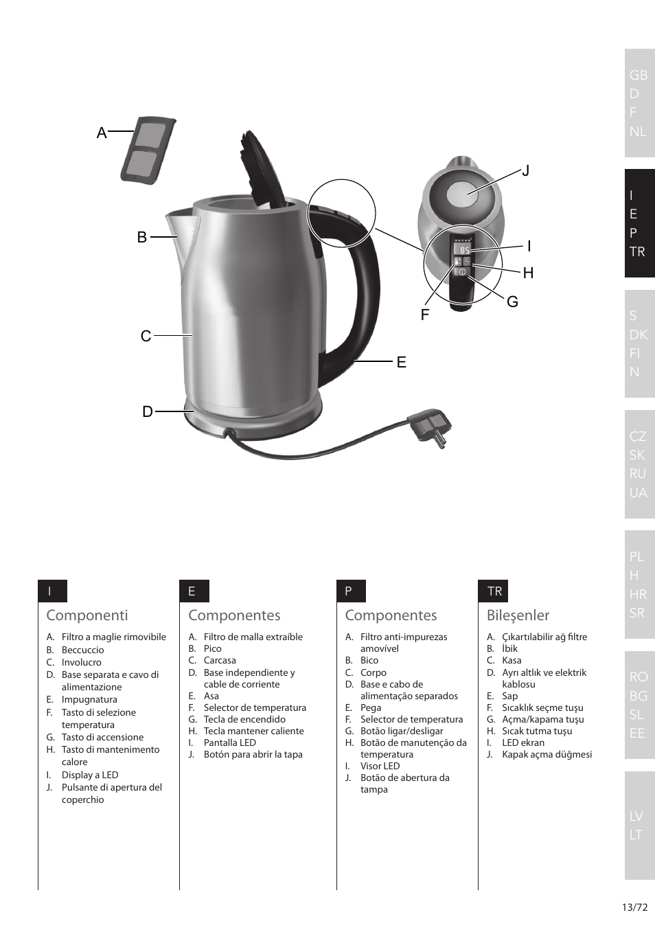 Componentes, Bileşenler | Electrolux EEWA7500 User Manual | Page 13 / 72