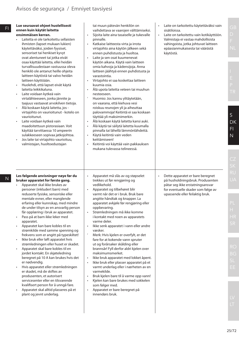 Avisos de segurança, Emniyet tavsiyesi | Electrolux EEWA7500 User Manual | Page 25 / 72