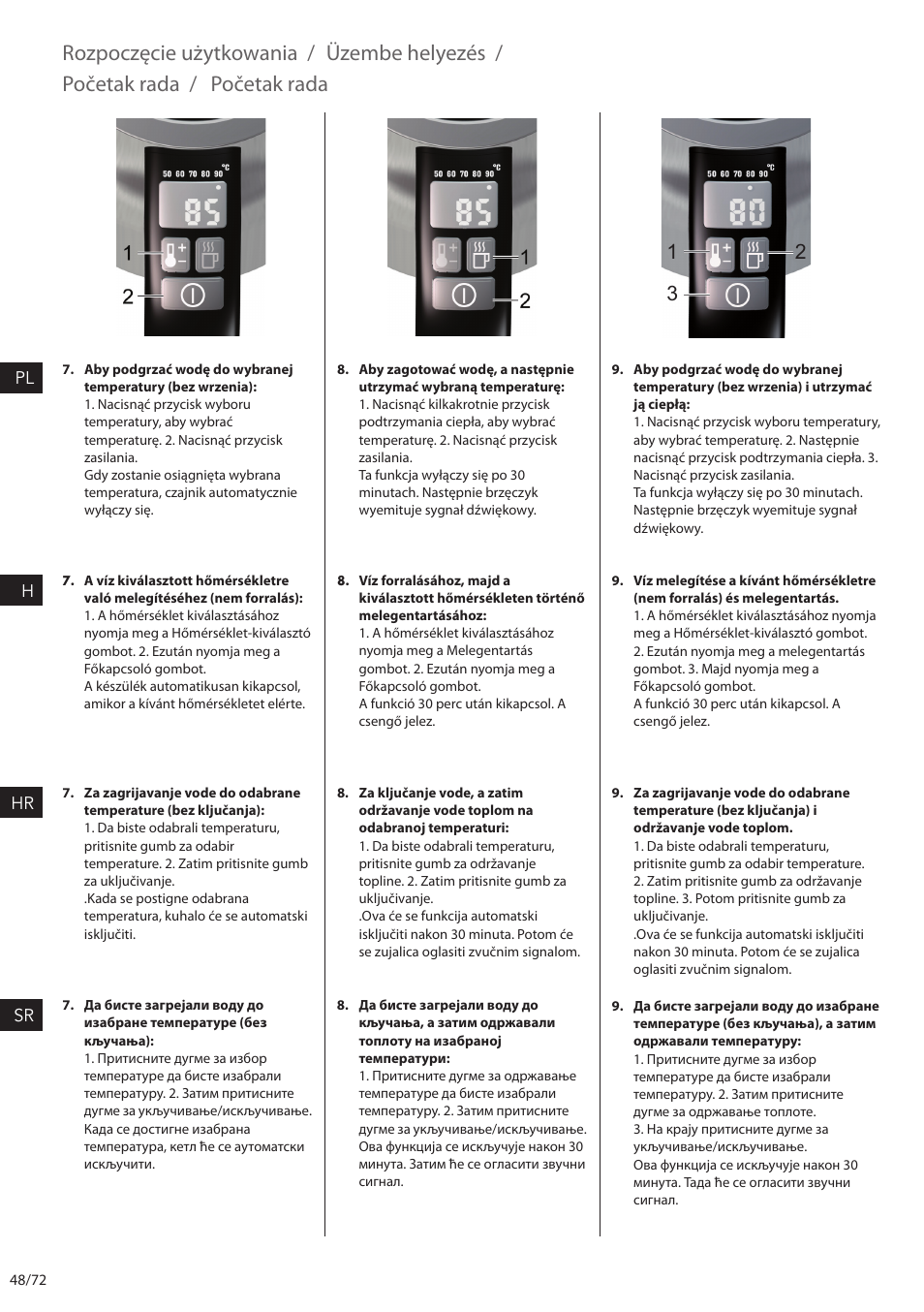 Pl h hr sr | Electrolux EEWA7500 User Manual | Page 48 / 72