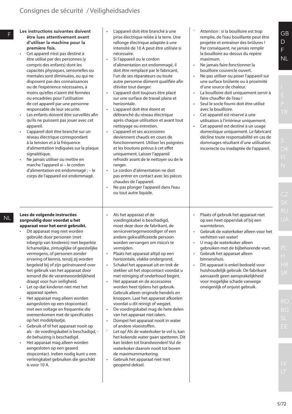Consignes de sécurité, Veiligheidsadvies | Electrolux EEWA7500 User Manual | Page 5 / 72