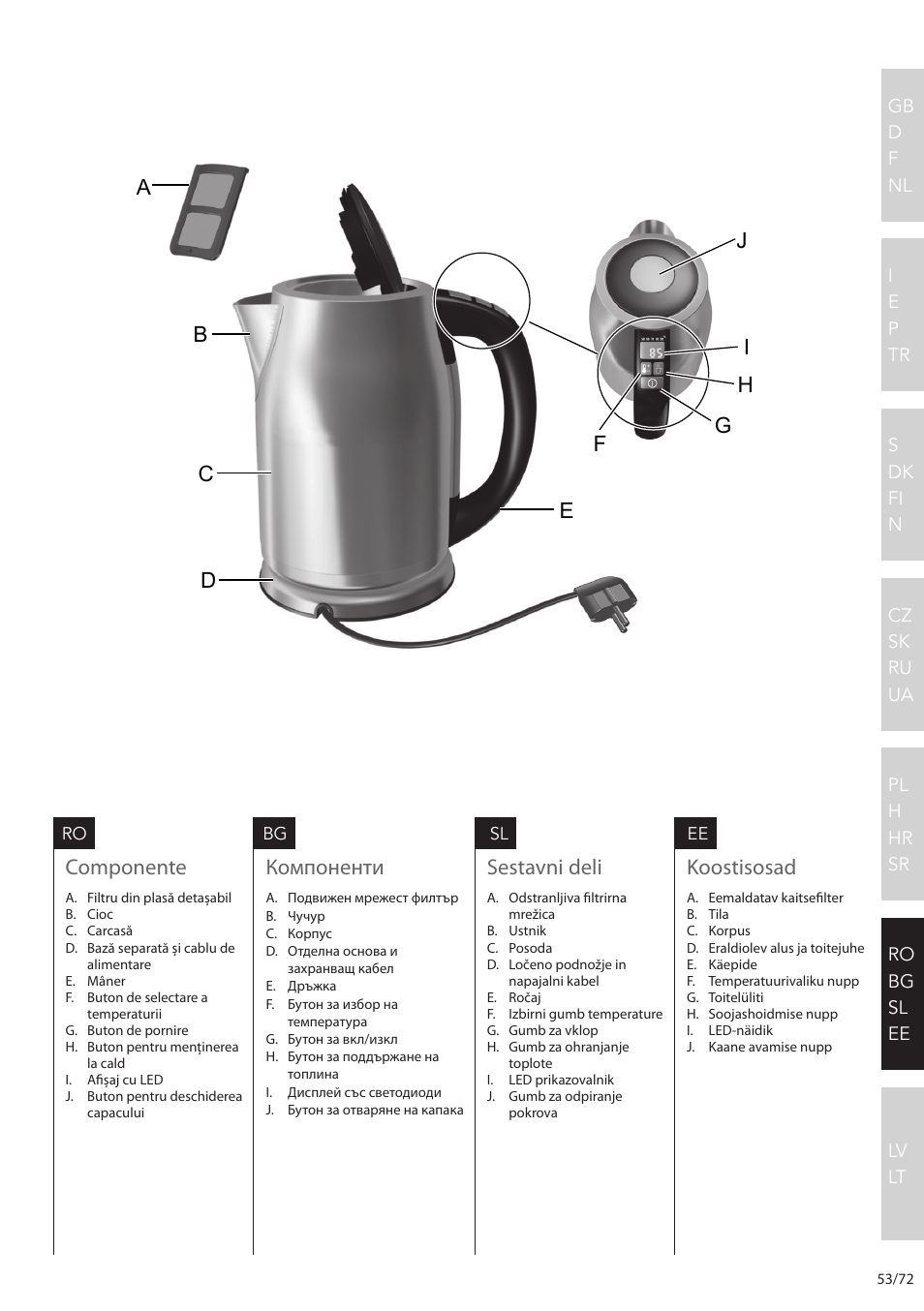 Componente, Компоненти, Sestavni deli | Koostisosad | Electrolux EEWA7500 User Manual | Page 53 / 72