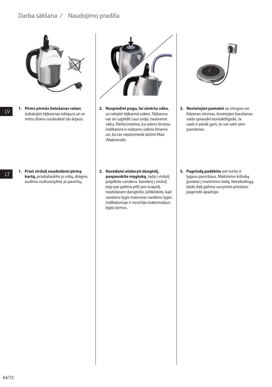 Darba sākšana / naudojimo pradžia | Electrolux EEWA7500 User Manual | Page 64 / 72