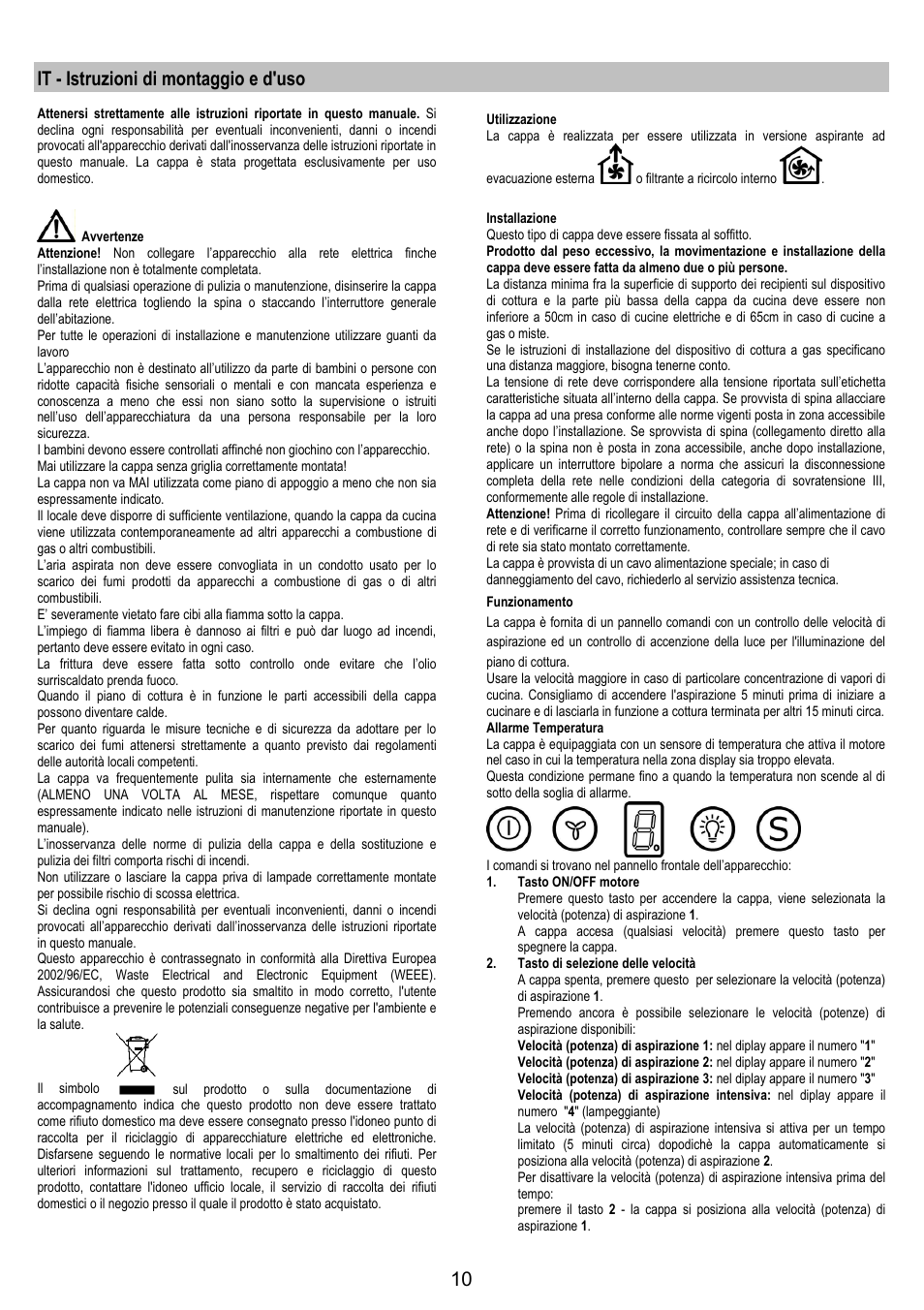 It - istruzioni di montaggio e d'uso | Electrolux EFA90600X User Manual | Page 10 / 84