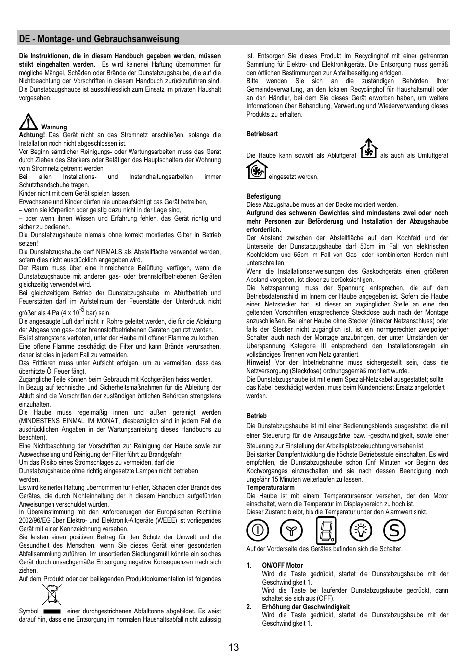 De - montage- und gebrauchsanweisung | Electrolux EFA90600X User Manual | Page 13 / 84