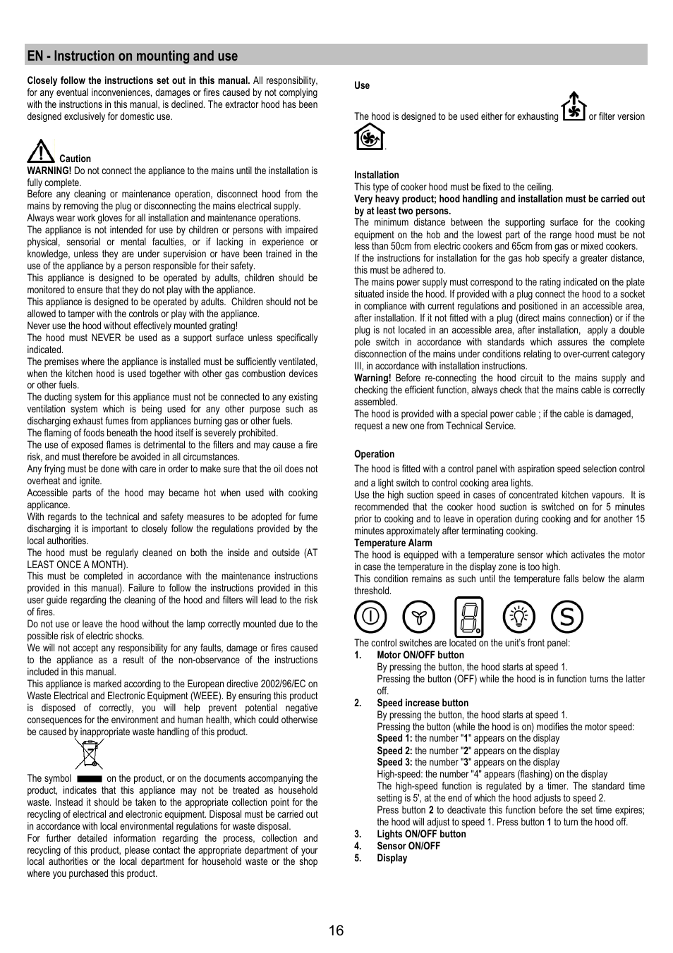 En - instruction on mounting and use | Electrolux EFA90600X User Manual | Page 16 / 84