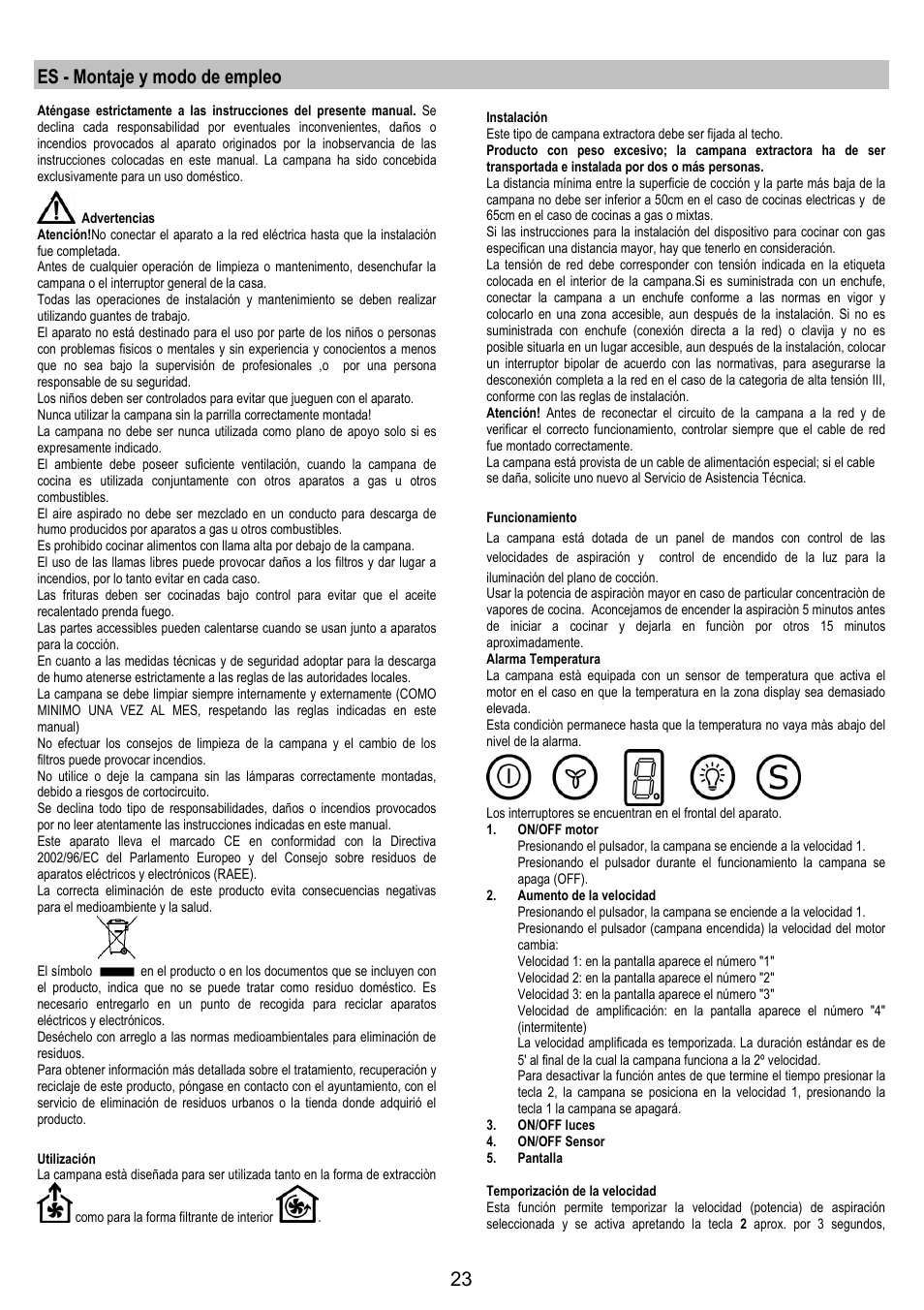 Es - montaje y modo de empleo | Electrolux EFA90600X User Manual | Page 23 / 84
