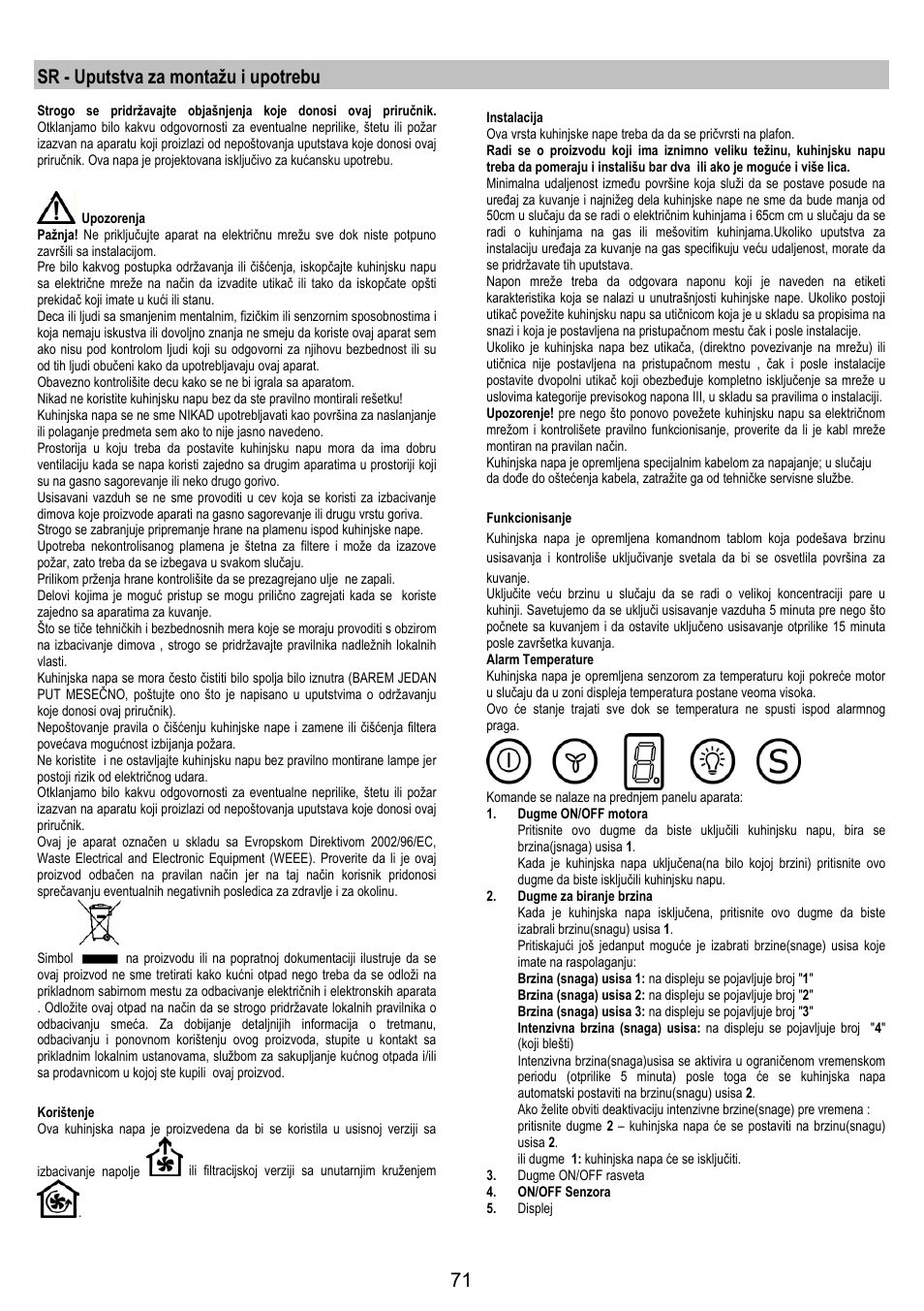 Sr - uputstva za montažu i upotrebu | Electrolux EFA90600X User Manual | Page 71 / 84