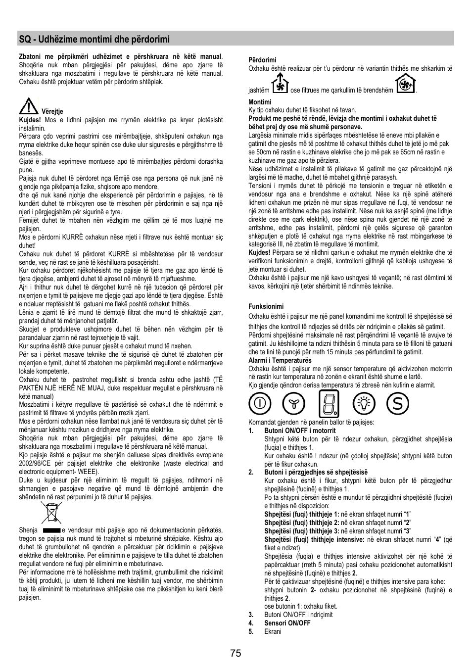 Sq - udhëzime montimi dhe përdorimi | Electrolux EFA90600X User Manual | Page 75 / 84