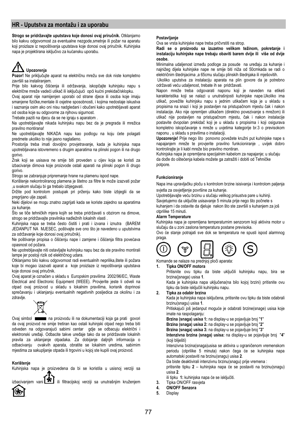 Hr - uputstva za montažu i za uporabu | Electrolux EFA90600X User Manual | Page 77 / 84