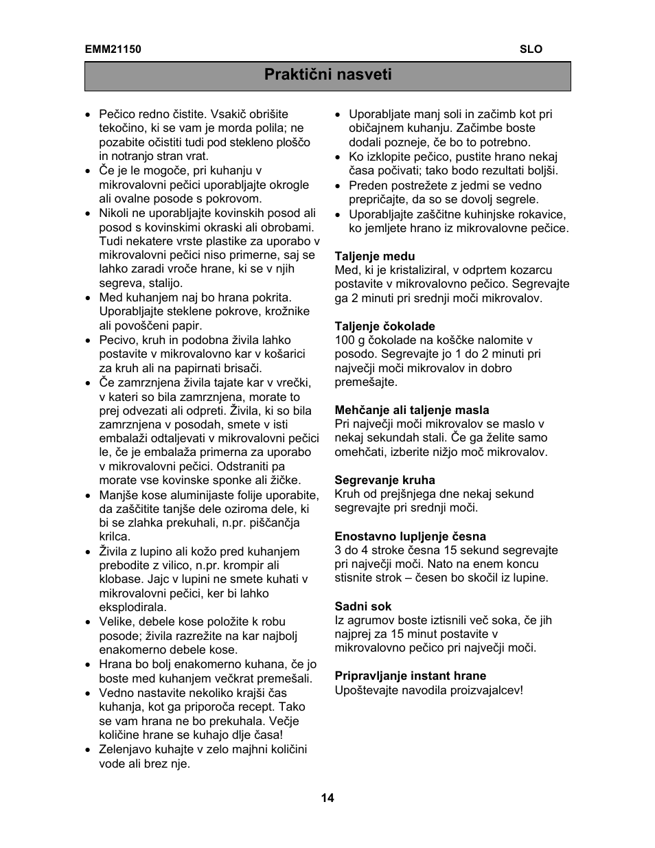 Praktični nasveti | Electrolux EMM21150W User Manual | Page 103 / 180
