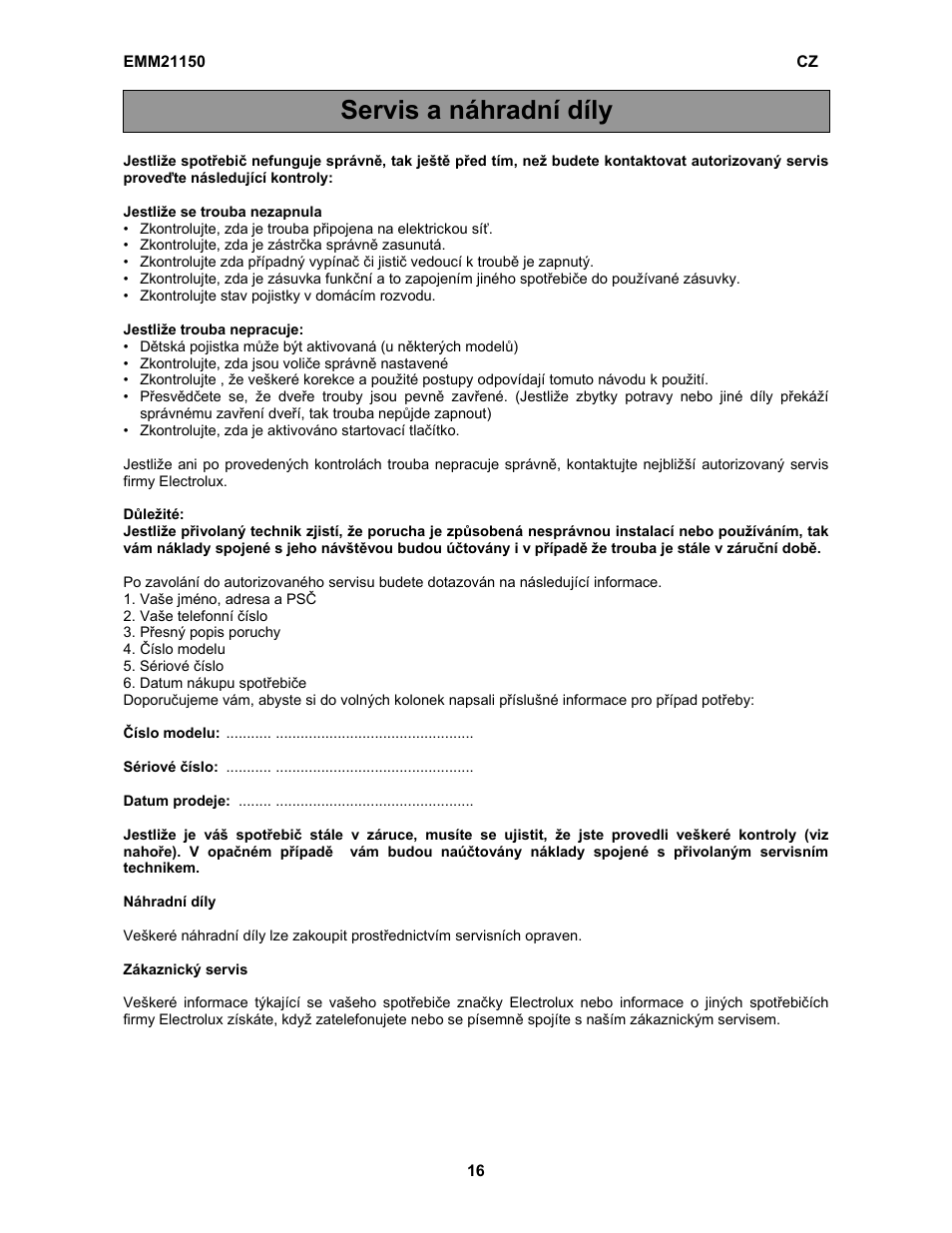 Servis a náhradní díly | Electrolux EMM21150W User Manual | Page 135 / 180