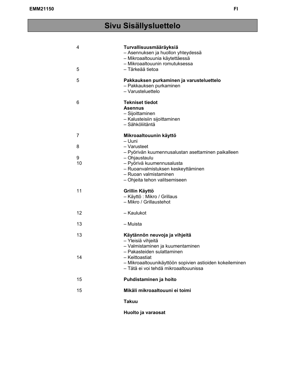 Sivu sisällysluettelo | Electrolux EMM21150W User Manual | Page 150 / 180