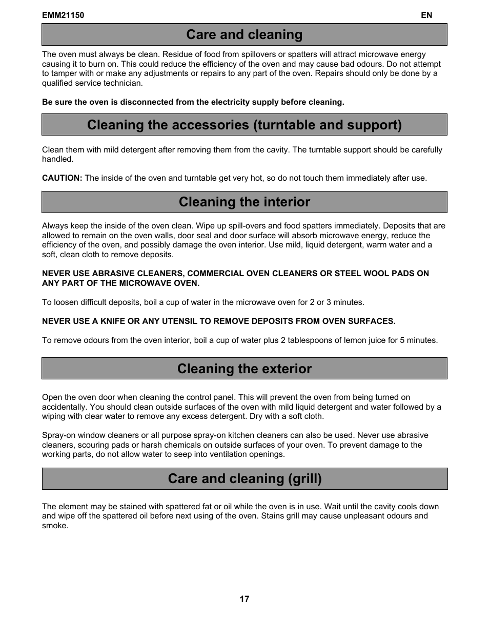 Electrolux EMM21150W User Manual | Page 17 / 180