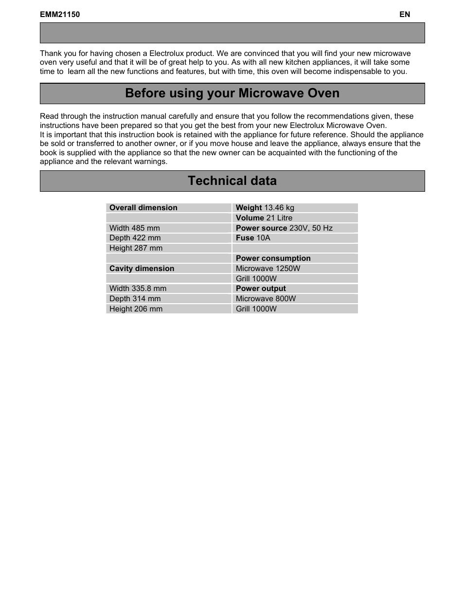 Electrolux EMM21150W User Manual | Page 4 / 180
