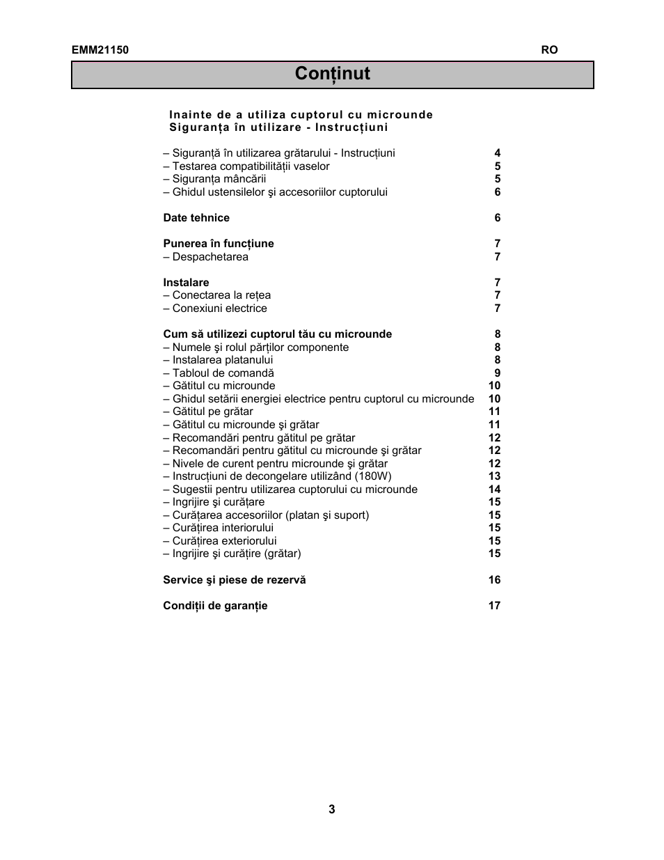 Conţinut | Electrolux EMM21150W User Manual | Page 47 / 180