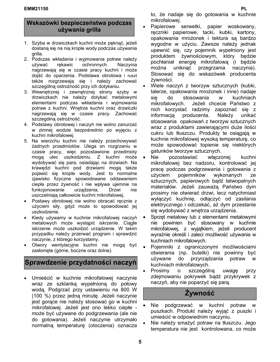 Sprawdzenie przydatności naczyń żywność | Electrolux EMM21150W User Manual | Page 78 / 180