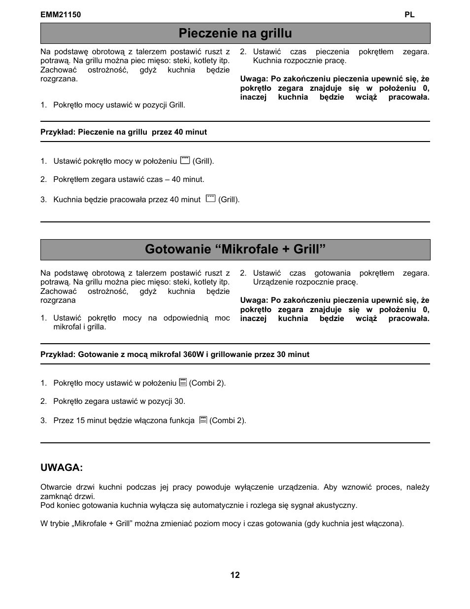 Pieczenie na grillu gotowanie “mikrofale + grill | Electrolux EMM21150W User Manual | Page 85 / 180