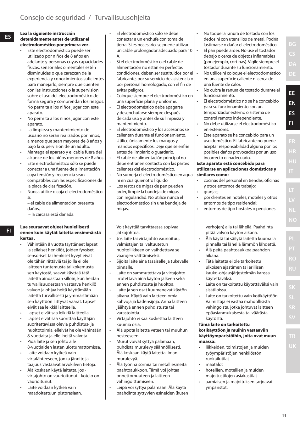 Consejo de seguridad, Turvallisuusohjeita | Electrolux EAT3200 User Manual | Page 11 / 44