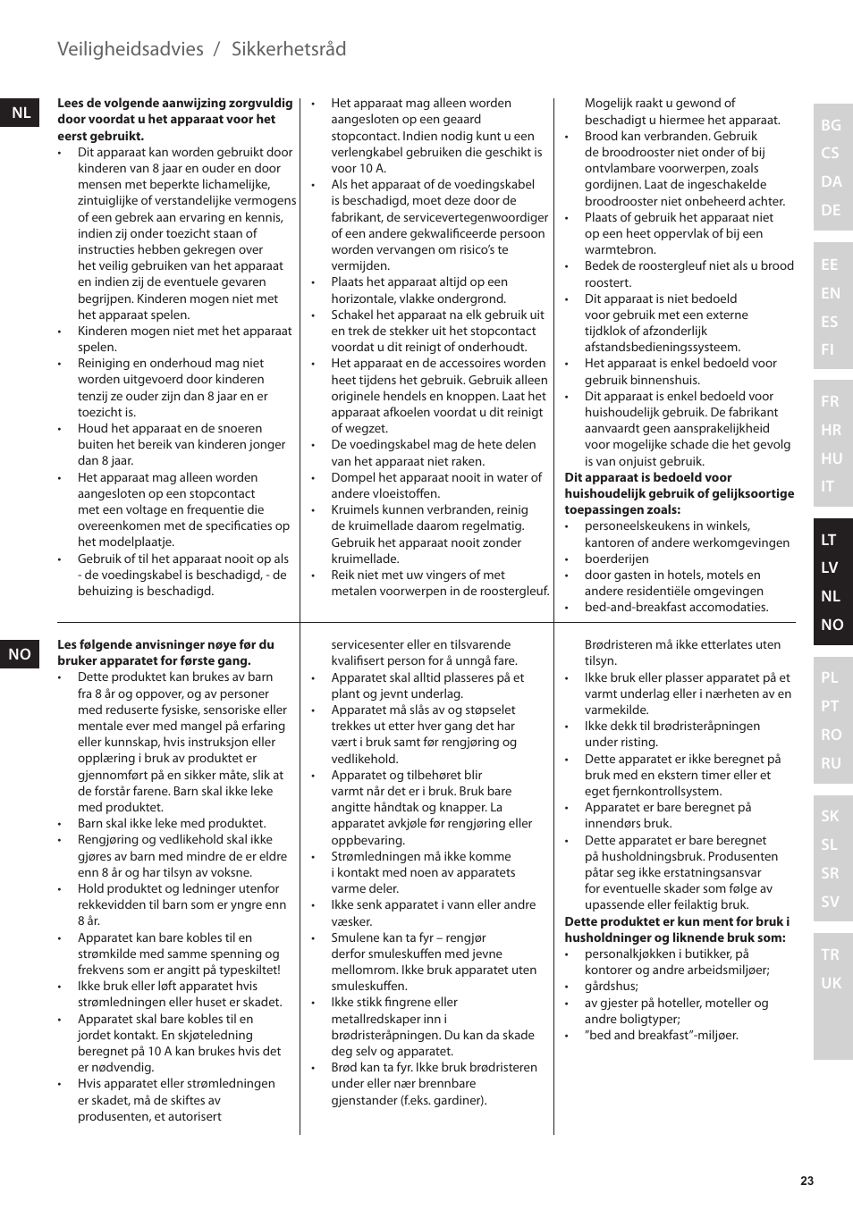 Veiligheidsadvies, Sikkerhetsråd | Electrolux EAT3200 User Manual | Page 23 / 44