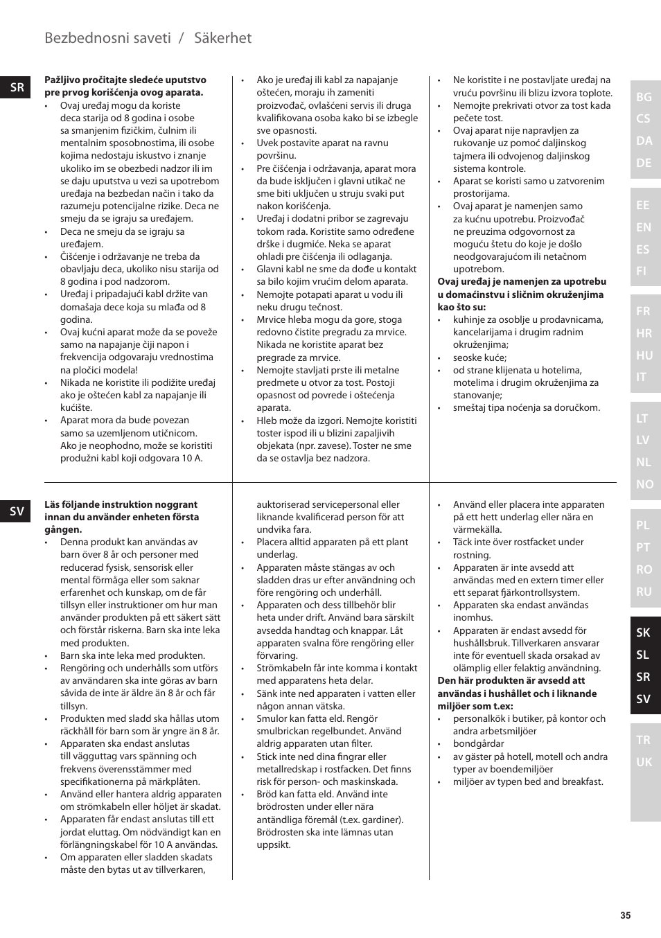 Säkerhet, Bezbednosni saveti | Electrolux EAT3200 User Manual | Page 35 / 44