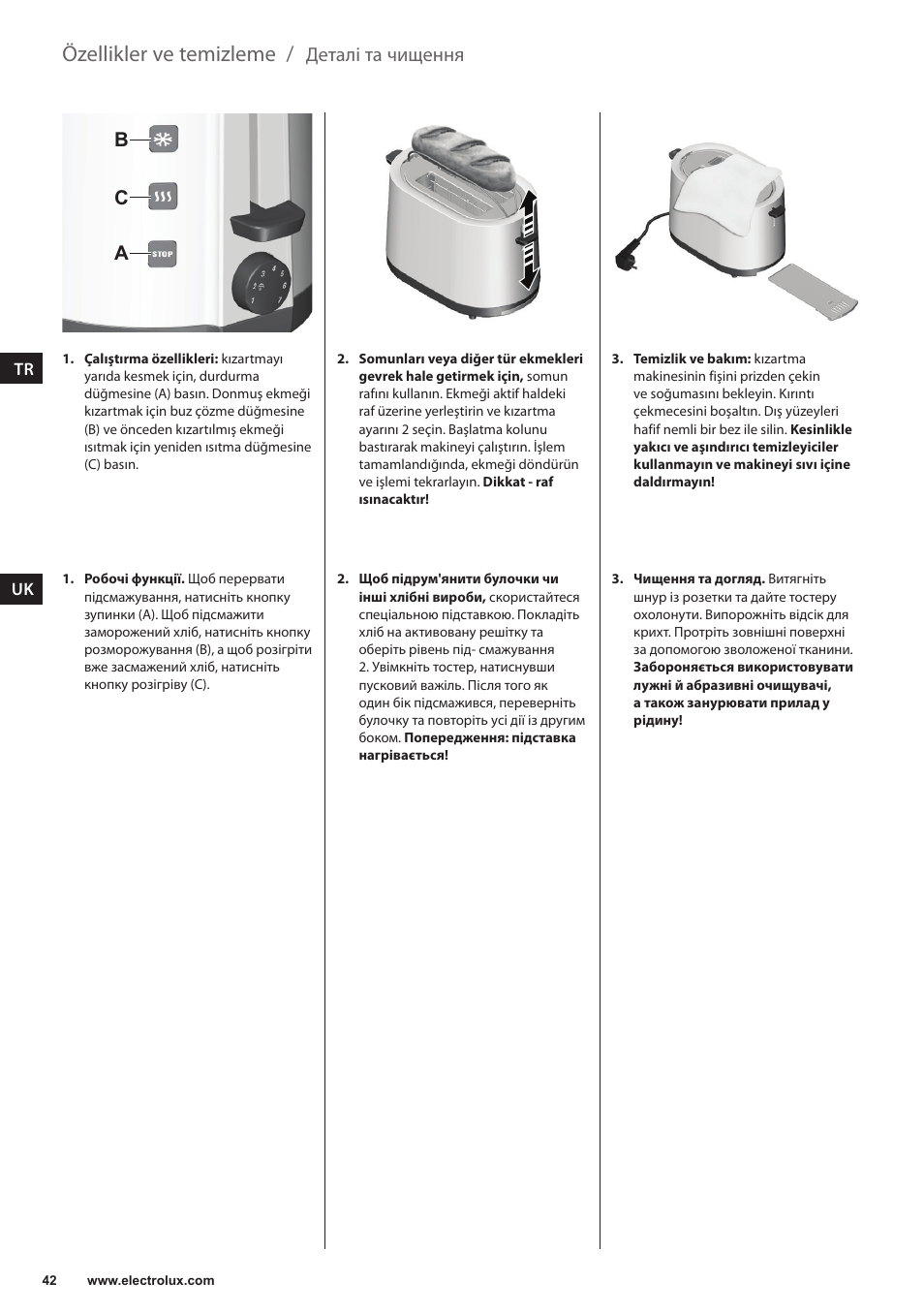 Özellikler ve temizleme, Деталі та чищення, Bc a | Electrolux EAT3200 User Manual | Page 42 / 44