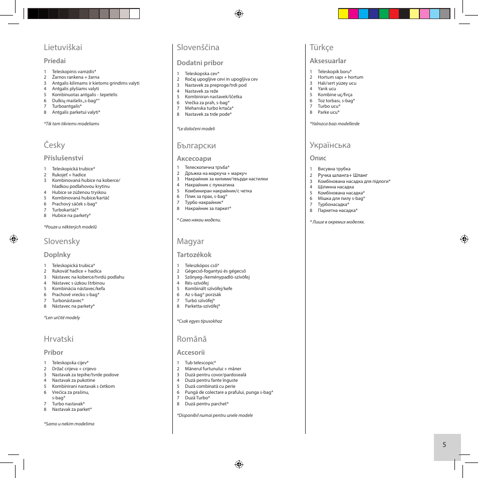 Lietuviškai, Česky, Slovensky | Hrvatski, Magyar, Slovenščina, Български, Română, Türkçe, Українська | Electrolux ZCS2560C User Manual | Page 5 / 60