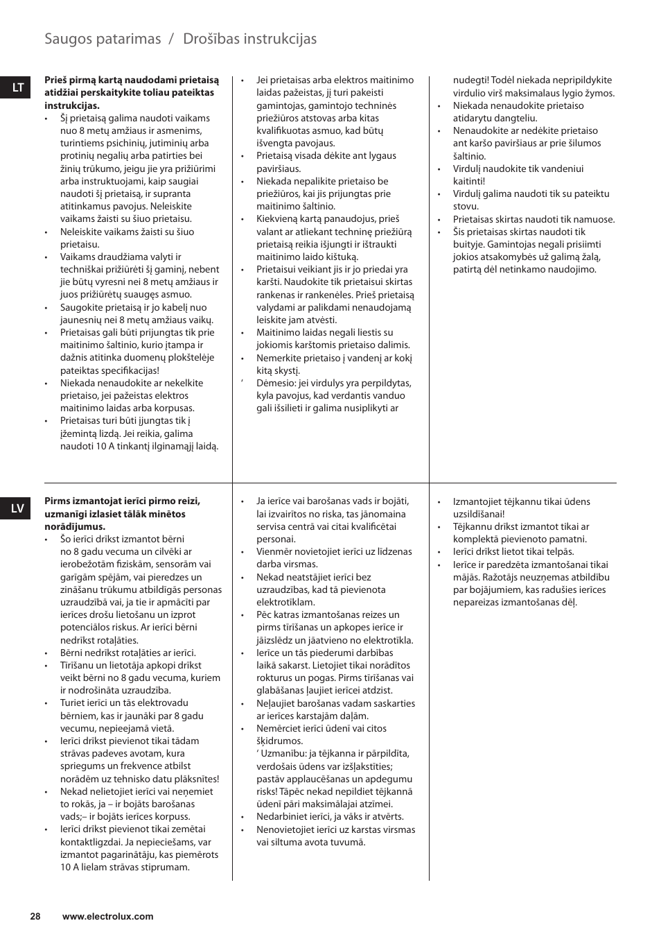 Drošības instrukcijas, Saugos patarimas | Electrolux EEWA3200 User Manual | Page 28 / 60