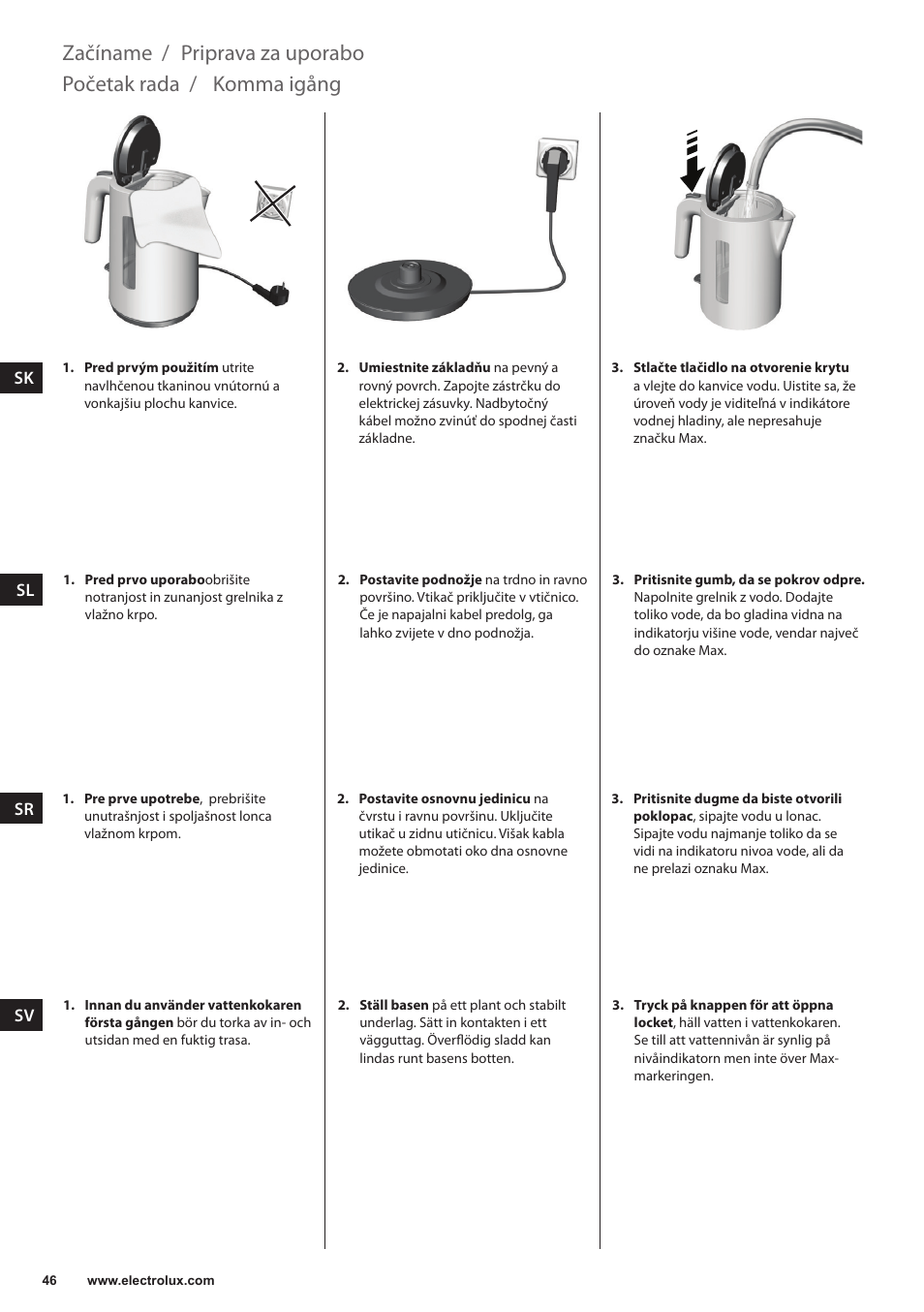 Komma igång, Začíname, Početak rada | Priprava za uporabo | Electrolux EEWA3200 User Manual | Page 46 / 60