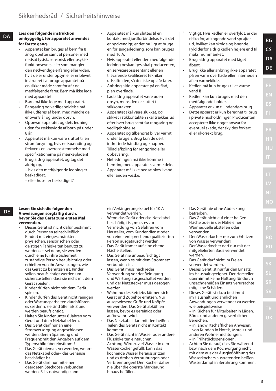 Sicherheitshinweise, Sikkerhedsråd | Electrolux EEWA3200 User Manual | Page 5 / 60