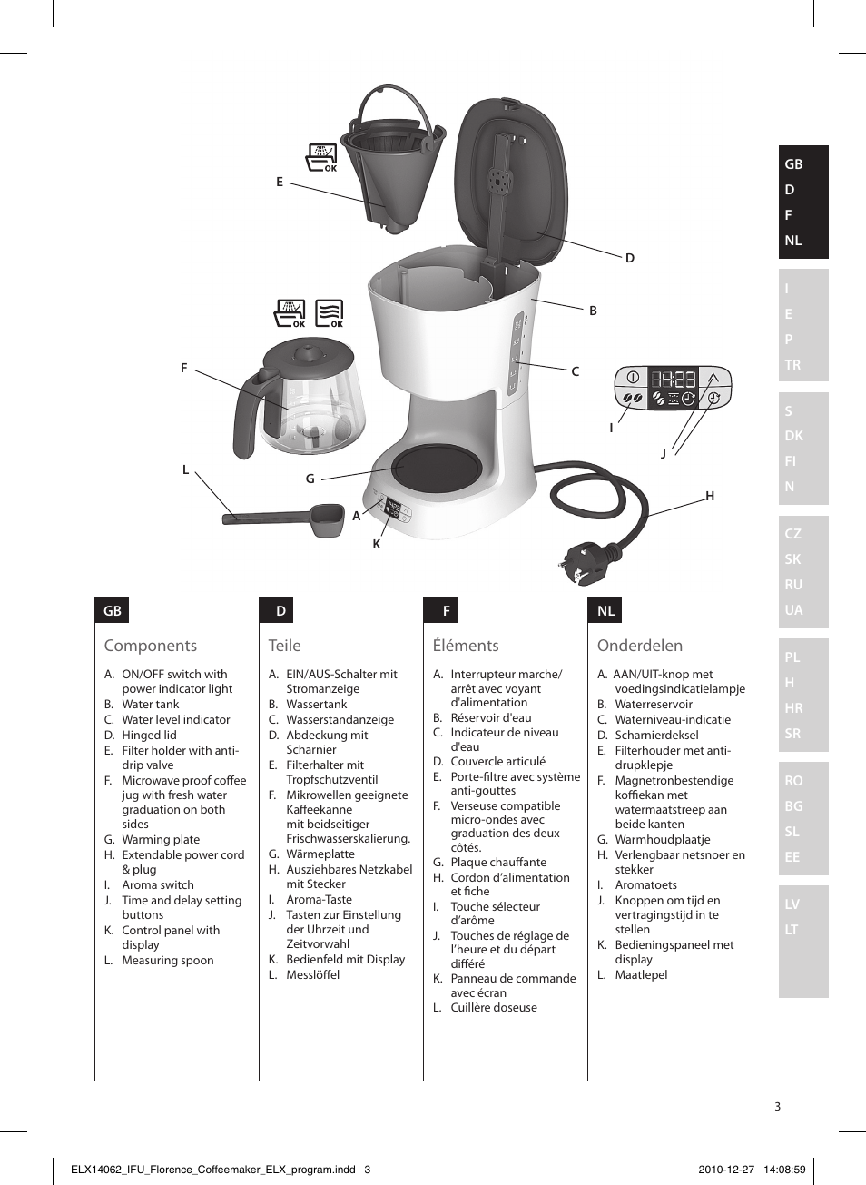 Components teile éléments onderdelen | Electrolux EKF5220 User Manual | Page 3 / 72