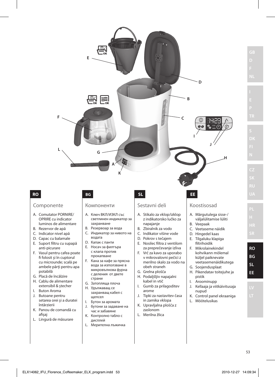 Componente компоненти sestavni deli koostisosad | Electrolux EKF5220 User Manual | Page 53 / 72