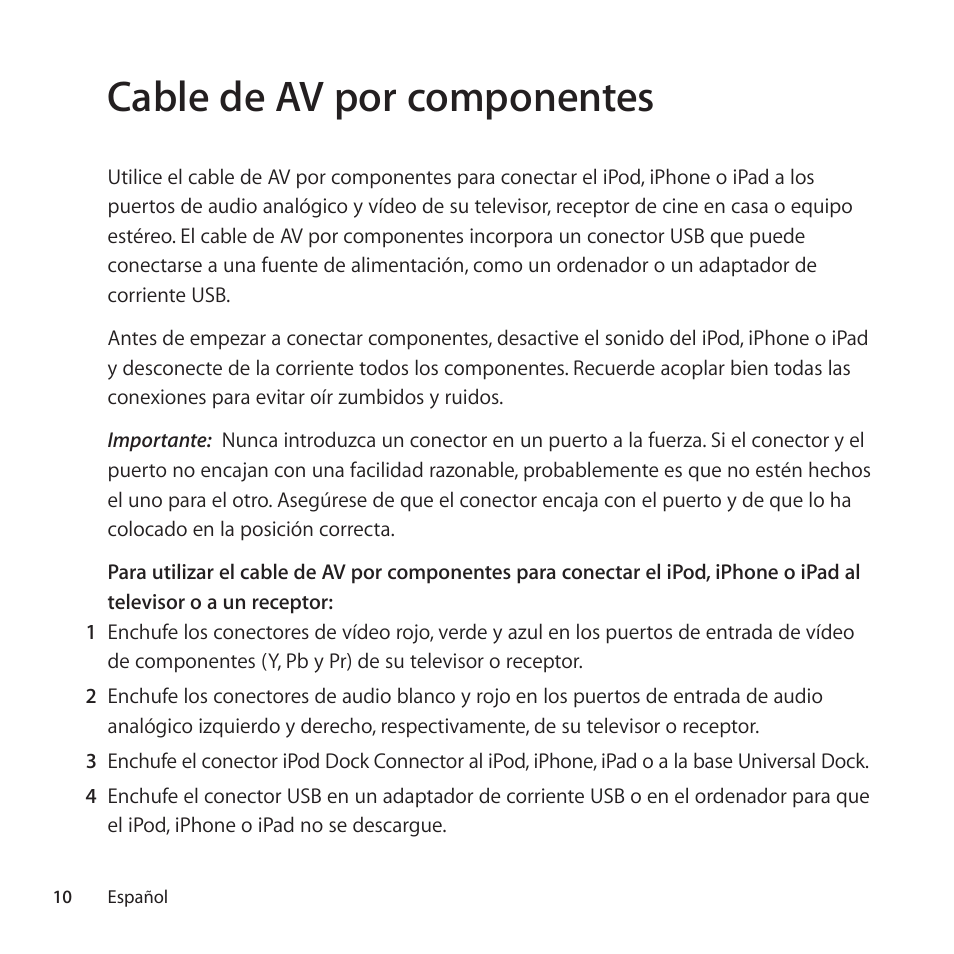 Cable de av por componentes | Apple Cable de AV por componentes User Manual | Page 10 / 16