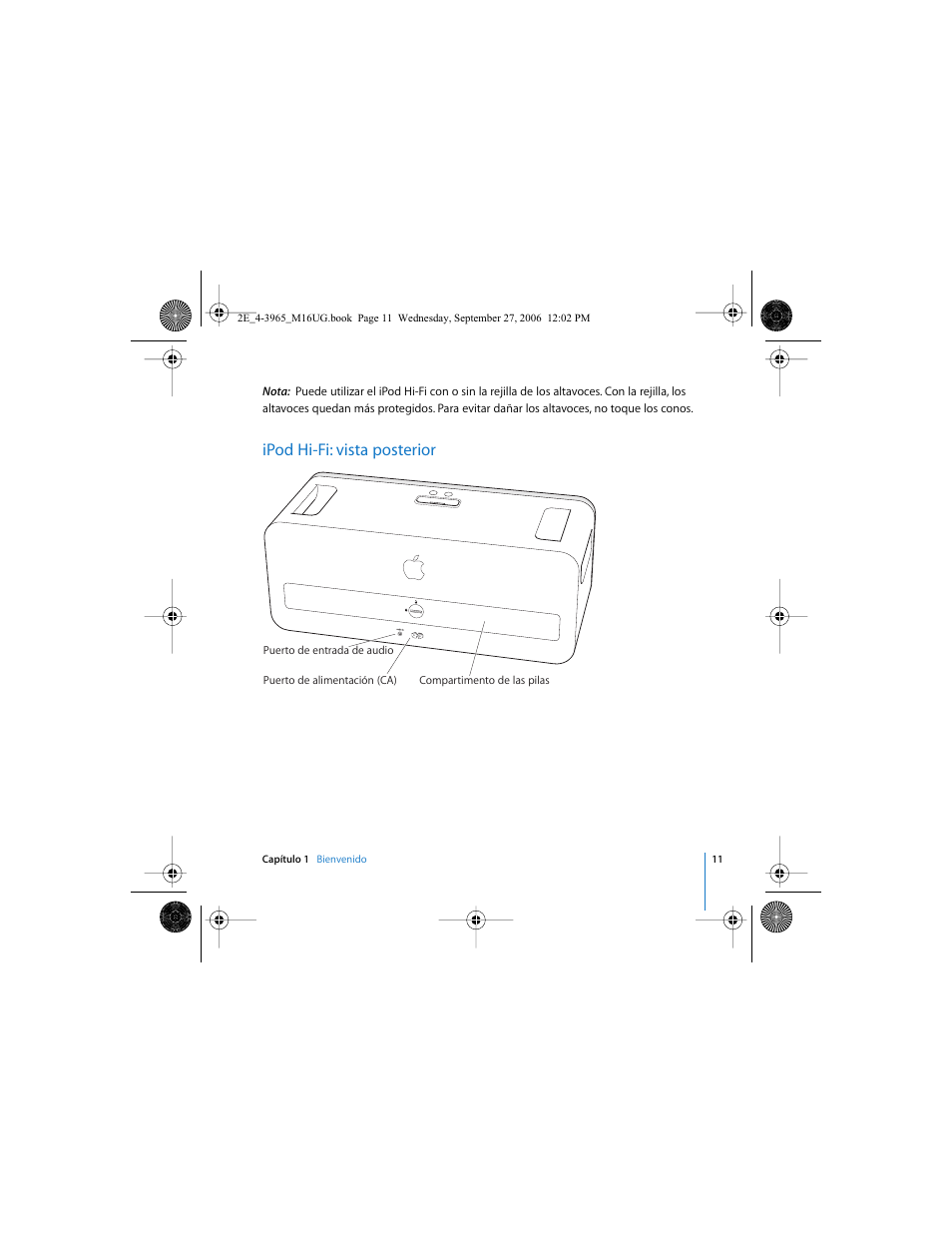 Ipod hi-fi: vista posterior | Apple iPod Hi-Fi User Manual | Page 11 / 102