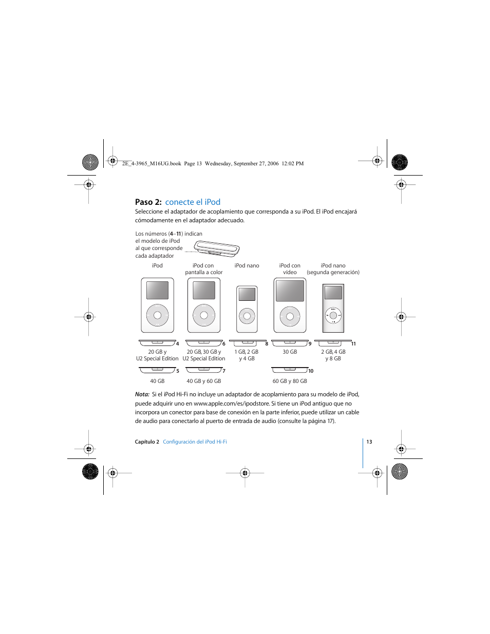 Paso 2: conecte el ipod | Apple iPod Hi-Fi User Manual | Page 13 / 102