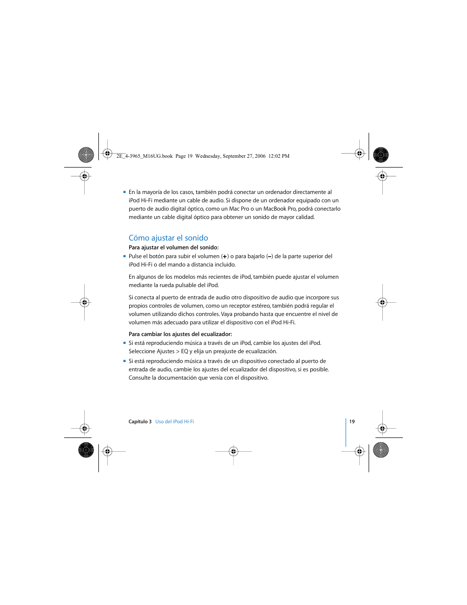 Cómo ajustar el sonido | Apple iPod Hi-Fi User Manual | Page 19 / 102