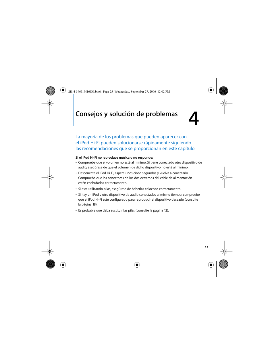 Consejos y solución de problemas | Apple iPod Hi-Fi User Manual | Page 25 / 102