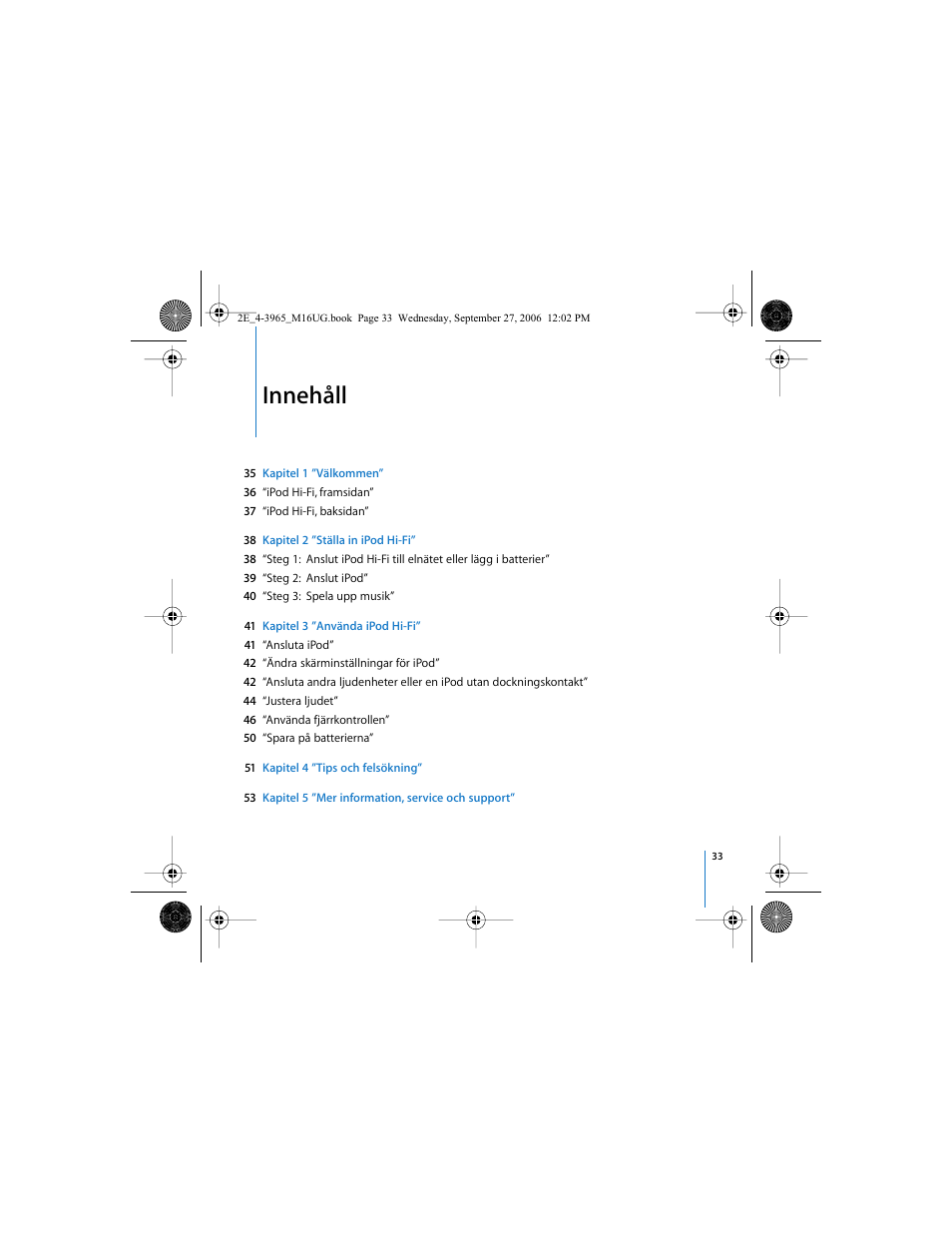 Innehåll | Apple iPod Hi-Fi User Manual | Page 33 / 102